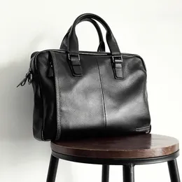 Valigette in pelle di vitello naturale 100% vera pelle da uomo valigetta moda borsa da lavoro di grande capacità borsa per laptop a spalla nera da uomo 221205