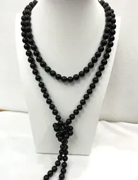 Chains Knotted Rope Black Color Carnelian Stone 120cm Length Long Necktie Jewelry Necklace Triple Twisted Perfect Round Shape