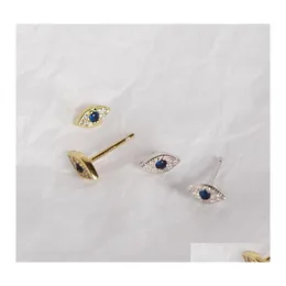 Stud 925 Sterling Sier Zircon Blue Evil Eye Stud أقراط النساء كلاسيكيات مزاجية مجوهرات الزفاف الملحقات 2791