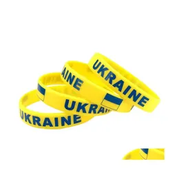 Favore di partito 2022 Supporto Ucraina Braccialetti Favore di partito Braccialetti di gomma Sile Braccialetti Bandiere ucraine I Stand With Yellow Blue Sport Dhge0