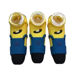 Yellow Food Grade Silicone Hand Pipe Smoking Tobacco Pipes Minions Man Design Silica Glass Bubblers FDA Herb Grinder