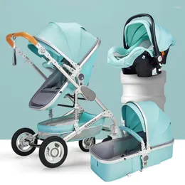 Коляски детская коляска 3 в 1 с автомобильным сиденьем роскошной многофункциональная перевозка синяя складная складная ландшафт рожден