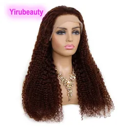 Cabelo humano brasileiro 6# cor 13x4 peruca frontal de renda kinky cachere 150% 180% 210% densidade 10-32 polegh yirubeauty peruvie virgem perucas de cabelo virgem