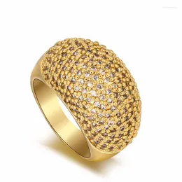 Fedi nuziali stile moda colore oro placcato lucido cristallo arco anello lusso Austria zircone ampi regali per donna