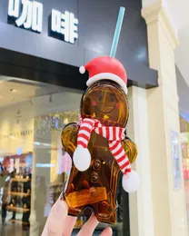 New Starbucks Christmas Gingerbread man glass straw cup with Scarf 730ML Coffee cup for out door8682160