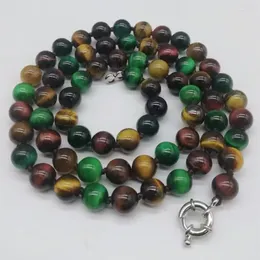 Chains Exquisite Fashion 8mm Multicolor Tiger's Eye Round Gemstone Bead Necklace 24 Inch Women's Jewelry Gift