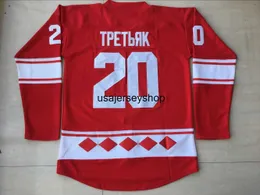 Jerseys Hockey 1980 Vintag CCCP Russia Hockey 20 Vladislav Tretiak 24 Makarov Jerseys Mens 100 ٪ Red White Retro Usiforms Good