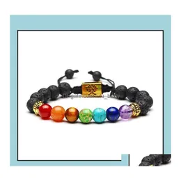 Beaded Beaded Strands Bracelets Jewelry Yoga Handmade 7 Chakra Tree Of Life Charm Lava Stones Beads Rope Black Volcanic Stone Bracel Otavb