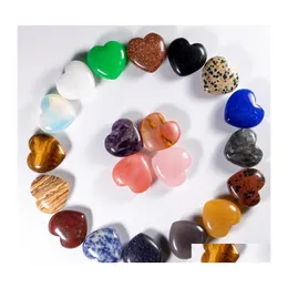 Stone Natural Opal Love 25Mm Seven Color Turquoise Rose Quartz Stone Naked Heart Ornaments Hand Handle Pieces Diy Necklace Drop Deli Dhk4S