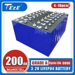 New 3.2V 4-16Pcs LifePO4 Battery 200Ah Deep Cycle Rechargeable Bateria DIY 12V 24V 48V for RV Boat Solar Cell EU Duty Free