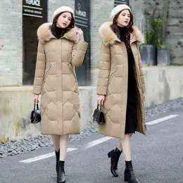 Women's Down Parkas Women's Kneelength Longstyle Fashion Big Hair Collar WAIST HOODED DOWN JACKET 221205