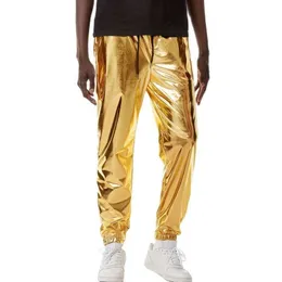 Erkekler Pantolon Parklees Gold Gümüş Metalik Parlak Sweiny Metal Topular Erkek Parti Gece Kulübü DJ Rock Hip Hop Pantolon Moda Uygun Düz Bacak Pantolonları 3XL T221205