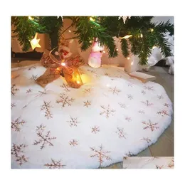 Christmas Decorations White Snowflake Tree Skirt 90 122Cm Plush Sequin Embroidered Christmas Trees Group Christmass Decorations Drop Dhbar