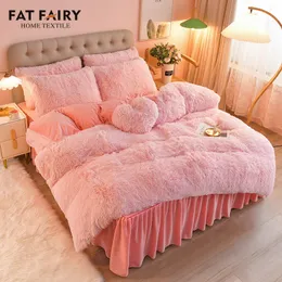 Bedding sets Plush Shaggy Warm Fleece Girl Bed Skirt Set Mink Velvet For Home Single Double Duvet Cover Bedspread Pillowcases 221205