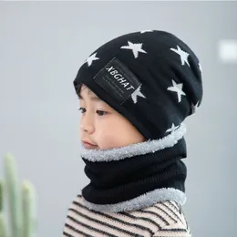 Inverno Adicionar foff childen star chapéu conjunto meninos garotas lenço de pescoço de pescoço quente crianças tricô infantil chapéu lenço de 2pcs conjuntos