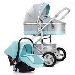 Barnvagnar Baby Barnvagn 2 i 1 och bilsätet Set Four Wheels High Landscape Pram Carriage Basket Luxury Travel