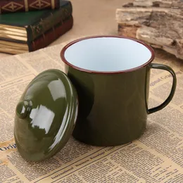 Kupalar Vintage Emaye Kupası Nostaljik Klasik Ordu Yeşil Porselen Çay Gözlük Ofisi Kahve Kupa Açık Mekan Taşınabilir Su