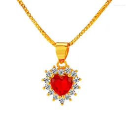 Pendant Necklaces Real 24K Gold Green Red Crystal Love Heart Jewelry Chain & Link Wedding Necklace For Women 2022