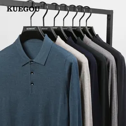 Мужские свитера KUEGOU, осенне-зимний мужской свитер, рубашка-поло с воротником и длинными рукавами, пуловеры, качественный тонкий трикотаж из полушерсти, теплый топ 721 221206