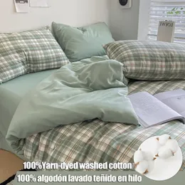 Yatak takımları%100 iplik boyalı yıkanmış pamuklu klasik ekose set yorgan kapağı yastık kılıfları nefes alabilen cilt dostu 16 boyut 221205