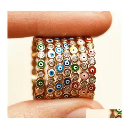 With Side Stones Bohemian Rainbow Evil Eye Rhinestone Filled Gold Rings For Women Vintage Ladies Midi Kunle Finger Ring Sets 824 Z2 Dh4En