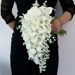 Wedding Flowers Collection Fake Calla Lily Lilies of the Valley Cascading Bridal Bouquet Waterfall Style Flores Para Casamento wly935