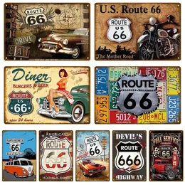 Route 66 Metal Painting Poster Tin Sign Plate Wall Posters Vintage Retro Aesthetic Room Decor Wall Art Decoration Man Cave 20cmx30cm Woo
