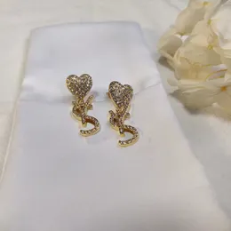 Strass Cuore pesca Orecchini pendenti Designer per le donne Orecchini di lusso Gioielli Moda Ragazze Festa Matrimonio Argento 925 Spilla Lettera Y Orecchino a bottone Regalo Nuziale