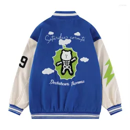 Mäns päls faux päls män jackor män kvinnor retro tecknad broderi varsity japansk överdimensionerad våren hösten basebolljacka kappa hiphop harjujuku college