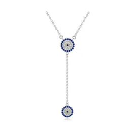 قلادة قلادة kaletine 100 925 Sterling Sier Necklace Women Luck Round Pendant Evil Eye Getlaces Blue Zircon Long Fashion Dhnrw