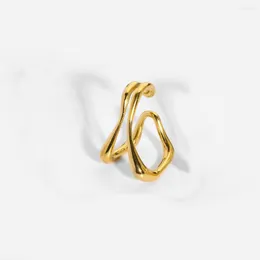 Backs Earrings 2022 1pc Stainless Steel Double Ear Bone Clip Earring Statement Gold Plated Metal Cuffs Fake Non-Piercing For Women