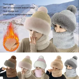 Czapki czapki z czapką zimową kapelusz na zewnątrz kobiety wełny wełniane zestawy narciarskie Pluszowe polarowe wiatroodporne gęste szalik ciepłe pulovery maskowane s 221205