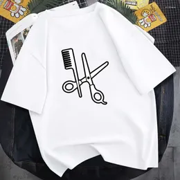Men's T Shirts 2022 Summer Hairdresser Scissors Comb Harajuku T-Shirt Hip Hop Round Neck Cotton Top 14 Colors Daily Casual Short Sleeve