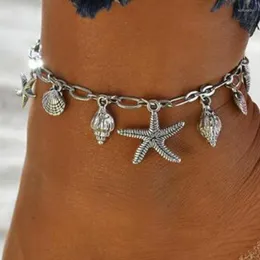 Anklets vintage enkelbandje delikat sommar ankel för kvinnor tofs stjärnfisk antik elegant cheville boho fot smycken