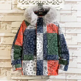 Mens Down Parkas Bandana Coats Paisley Windproof Puffer Jacket Winter Fashion Warm Padded Parka Casual Zipper Harajuku Bubble 221207