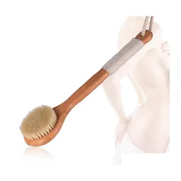 Spazzole da bagno Spugne Scrubber Spazzola da bagno in legno con manico lungo Vasche in fibra di setole naturali Esfoliante Sangue Circolazione Inventario Wh Dhvo4