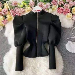 Blouses femininas Colher de colarinho de colarinho de outono Mulheres 2022 Designer Winter Blusas Elegantes Slim Sleeved Sleeved Sleeve Top Top
