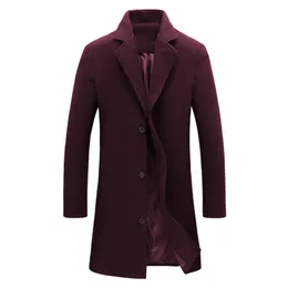 Męskie mieszanki wełny 2023 Style mody M-5xl Mężczyźni Zime Slim Solid Kolor Długie wełniane płaszcz pojedynczy płaszcz kurtki na randki 221206