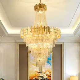 American Modern Crystal Chandeliers Lights Uppleture LED 큰 프로젝트 샹들리에 유럽 고급 럭셔리 램프 램프 홈 빌라 홀의 팔러 로비 호텔 계단 드롭 라이트