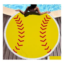 Handdukmattor Round Tassel Baseball Softball Beach Handduk Microfiber Volleyball Basketball Football Bath Yoga Mat 150cm Inventory DRO DHG7B