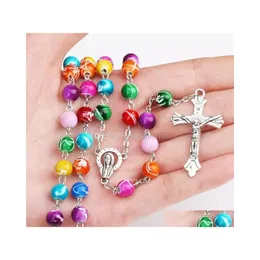 Pingente Colares Ros￡rio Cat￳lico Madonna Jesus Cruz Colar Pingents Pearl Bead Chain Fashion Jewelry for Women Kids Drop Dhogd