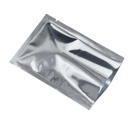 Värme tätning platt silver aluminium folie förpackningspåse öppen topp torkad mat pack påsar glansigt vakuum mylar folie påsar fabrik