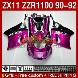 カワサキニンジャZX 11 R 11R ZX11 R ZZR1100 ZX11R 90 91 92ボディ164NO.125 ZZR 1100 CC ZX-11R ZZR-1100 1990 1991 1992 ZX-11 R 90-92 ABSフェアリングキットピンクピンクブラックブルク