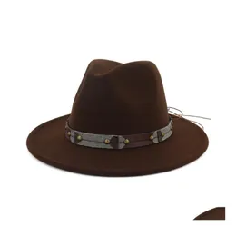 Cappelli a tesa larga Cappelli a secchiello Vintage classico a tesa larga in feltro di lana Fedora Uomo Donna Cappello Panama Tempo libero Jazz Chapeau formale Trilby Leat Dhcks