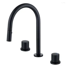 Bathroom Sink Faucets Luxury Matte Black Basin Faucet Double Handle Design Pull Out Mixer Deck Mounted