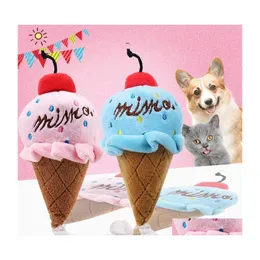 Brinquedos para mastigar animais dos desenhos animados Brinquedos para cães recheados Brinquedo de pelúcia bonito Quebra-cabeça de pelúcia para cães Gato mastigar Squeaker Squeaky Ice Cream 4 Dhgp5