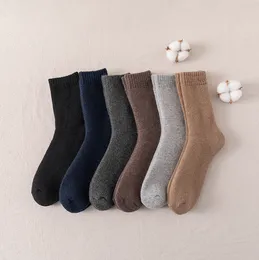 5 Pairs Wool Socks Autumn and Winter Thickening Men's Sock Keep Warm Pure Color Terry-Loop Hosiery Snow Men's Mid-Calf Length Socks Wholesale Market