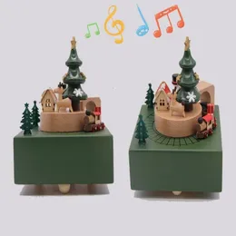 Objetos decorativos Figuras Adoráveis ​​caixas musicais caixas de madeira Crafts de madeira Presentes de Natal retro Acessórios para decoração de casa Treine Toy 221206