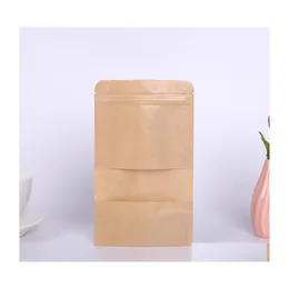 Packing Bags Kraft Paper Bag 12 Sizes Stand Up Gift Dried Food Fruit Tea Packaging Pouches Window Retail Zipper Self Sealing Drop De Dhjsc