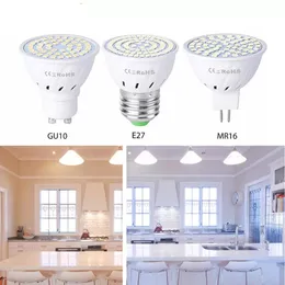 LED E27 LampSpotlight Bulb 48 60 80leds lampara 220V GU 10 bombillas MR16 gu5 3 Lampada Spot licht